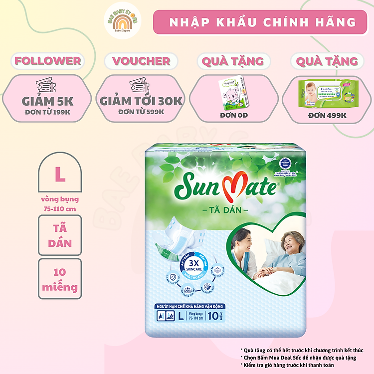Tã dán người lớn SunMate size M/L/XL Chính hãng Ưu đãi - Hình ảnh 2