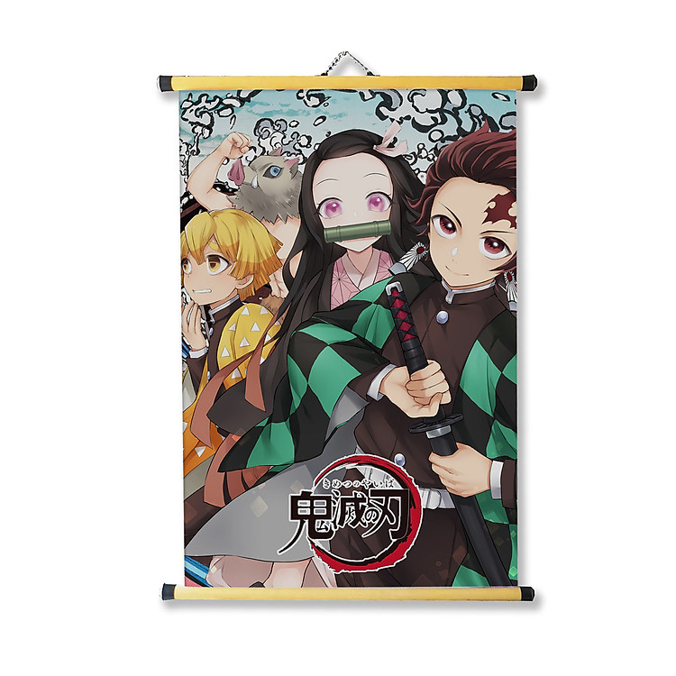 Tranh treo vải 40x60cm hình Anime Kimetsu no Yaiba - Demon Slayer - Lưỡi gươm Diệt Quỷ Mẫu 1 dùng trang trí tường, decor phòng ngủ, phòng học