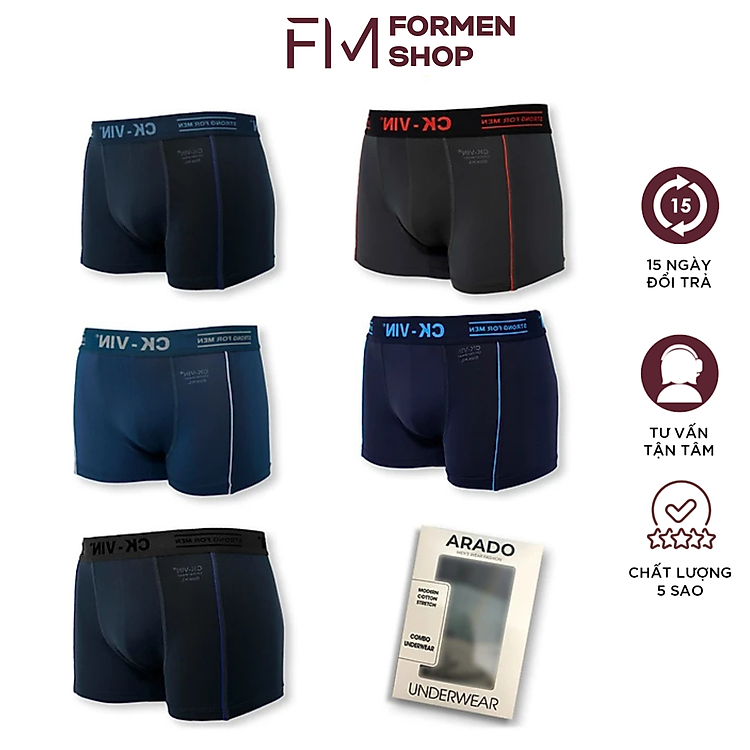Hộp 5 quần lót boxer nam thun lạnh 4 chiều, cạp bo dệt gân cao cấp - FORMEN SHOP - FMPS224
