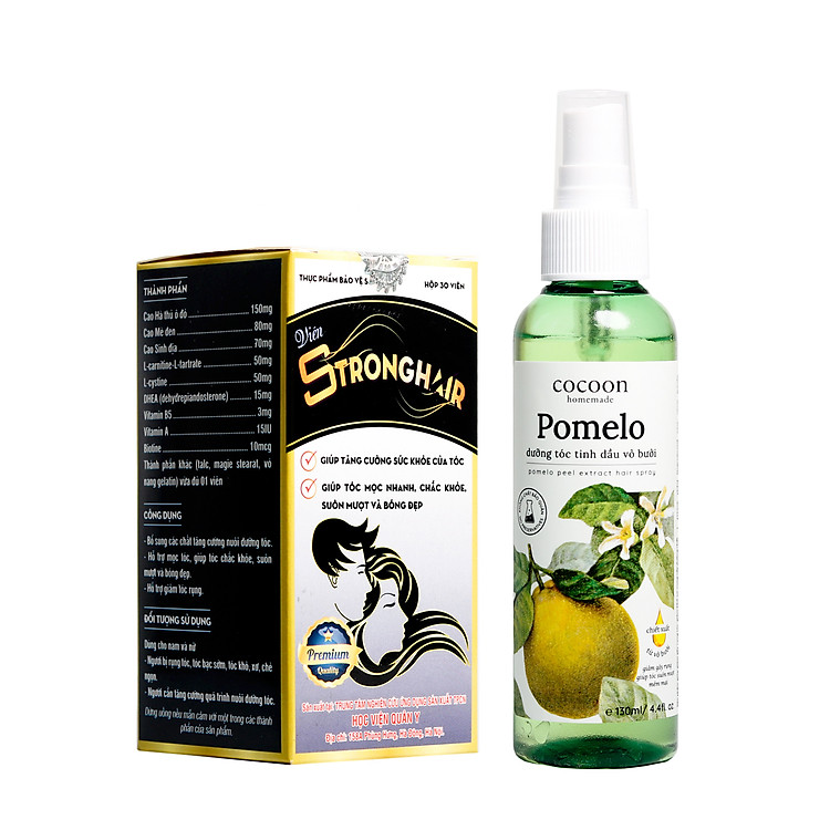 Combo xịt bưởi Pomelo 130ml + Viên uống mọc tóc Strong Hair 30 viên