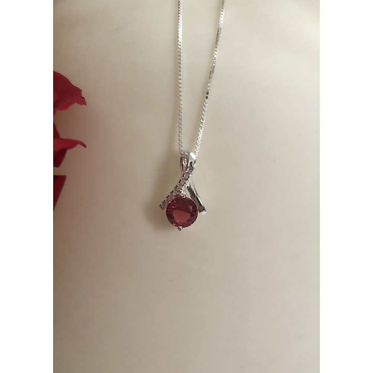 Bộ dây chuyền liền mặt trang sức bạc Ý S925 Bạc xinh Huệ Ngân- Giọt sương PP1712 ĐỎ