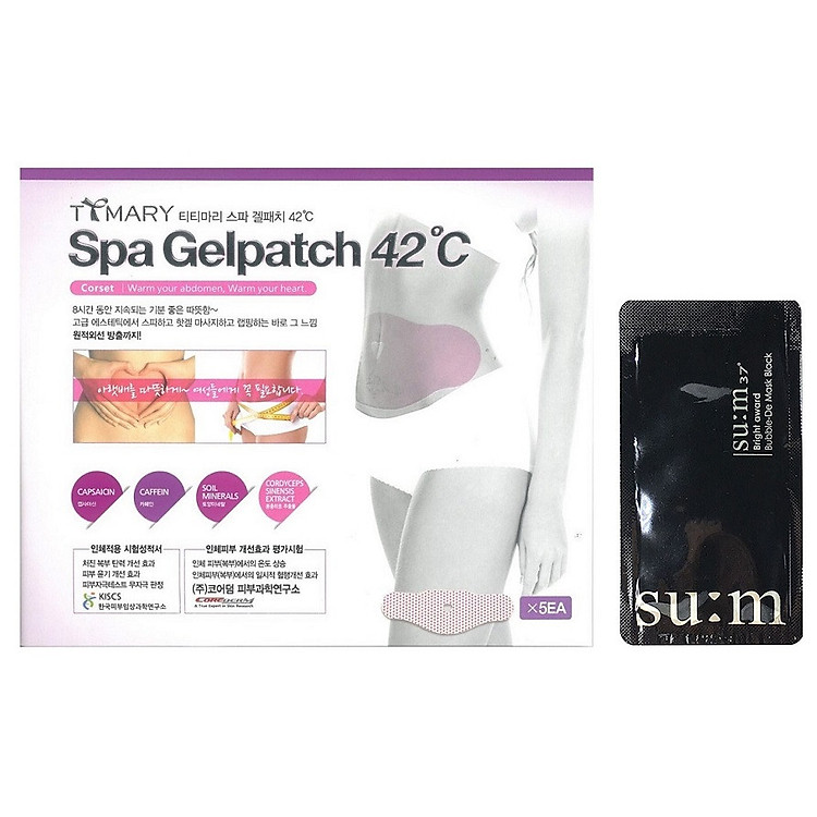 Hộp 5 Miếng dán tan mỡ bụng Spa Gelpatch 42°C + Tặng kèm 1 mặt nạ sủi bọt Su:m 37 Đen