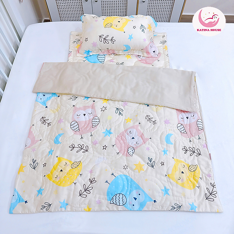 Bộ chăn gối nệm Katina House cho bé cao cấp, vải Tencel 60s gòn lông vũ êm ái, bóng mượt mát lạnh