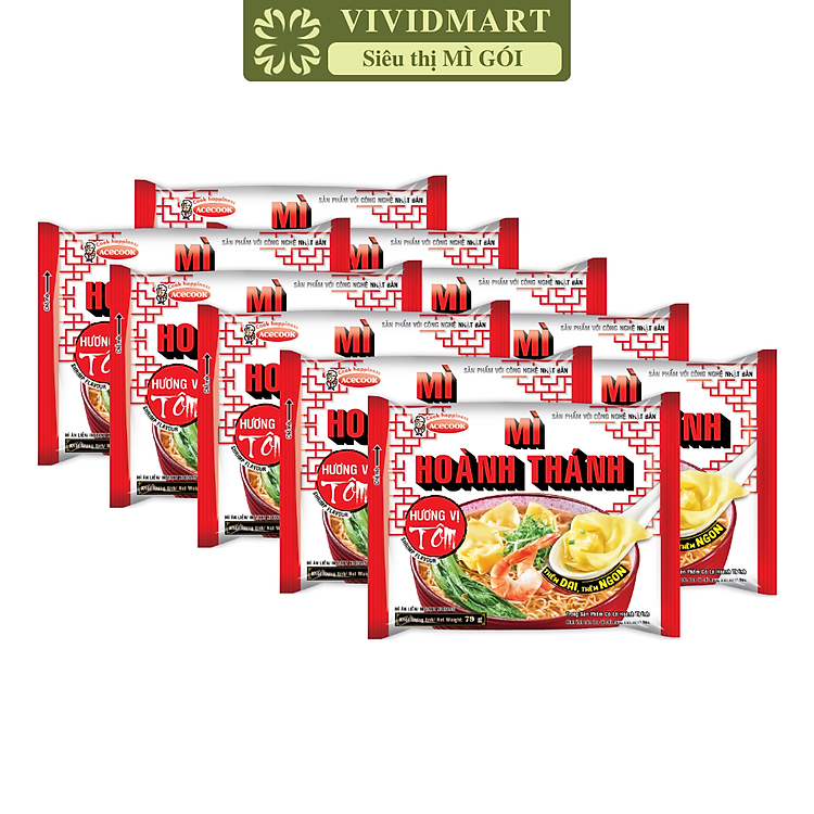 ACECOOK - Mì Hoành Thánh Tôm, Mì ăn liền Hoành Thánh hương vị Tôm, Mì ăn liền vằn thắn tôm, Mì vằn thắn tôm (79g/gói)