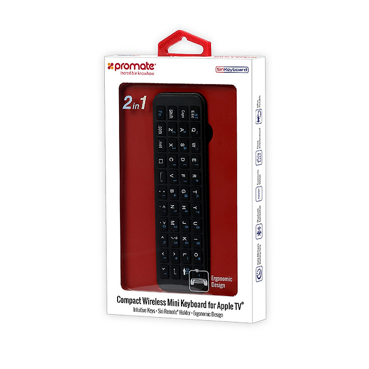 Bàn Phím Bluetooth Mini Promate SiriKeyboard Dành Cho Điều Khiển Apple TV - Đen - Hàng Chính Hãng