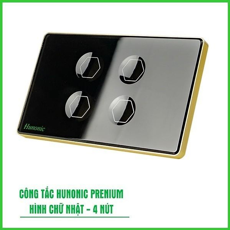 Công Tắc Cảm Ứng Hunonic Premium Hình Chữ Nhật Viền Vàng, Công Tắc Thông Minh Wifi Điều Khiển Từ Xa Bằng Điện Thoại
