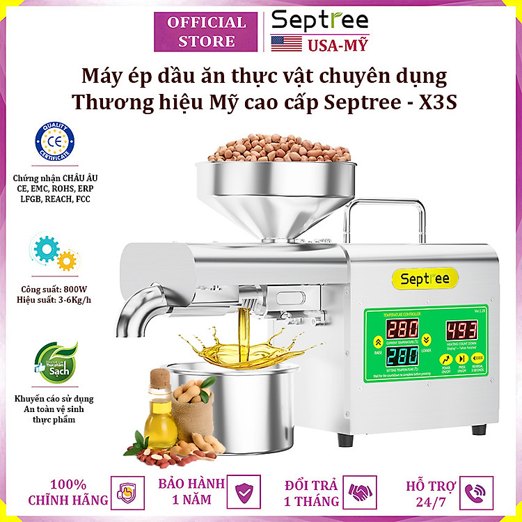 Máy ép dầu ăn thực vật chuyên dụng dùng trong gia đình thương hiệu Septree X3S - Công suất 800W - Hàng nhập khẩu