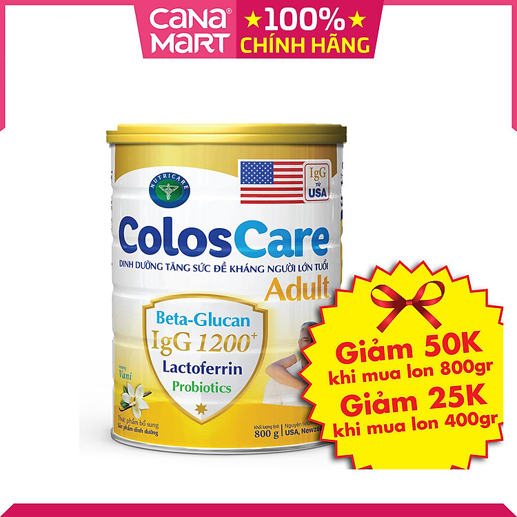 Sữa bột Nutricare ColosCare Adult tăng cường sức đề kháng cho người lớn tuổi (800g)