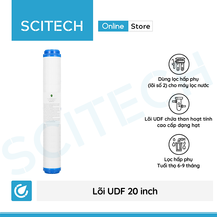 Lõi lọc nước số 2 UDF 20 inch by Scitech dùng trong máy lọc nước RO, bộ lọc thô - Hàng chính hãng