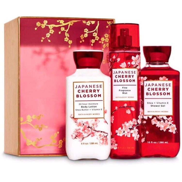 Set tắm dưỡng xịt thơm Bath & Body Works Japanese Cherry Blossom ( 3 chai )