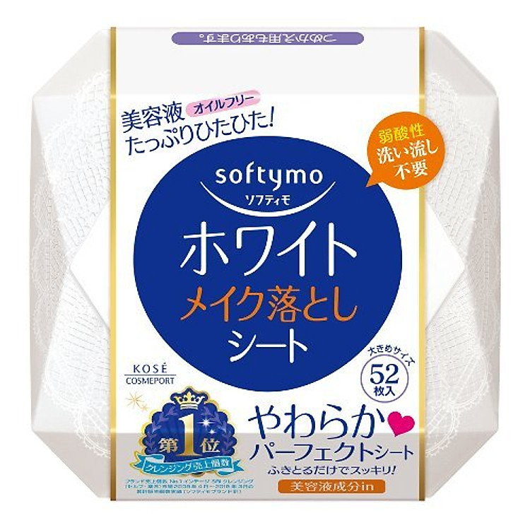 Khăn Giấy Tẩy Trang Dưỡng Trắng Da Kosé Softymo White Cleansing Sheet W (52 miếng)