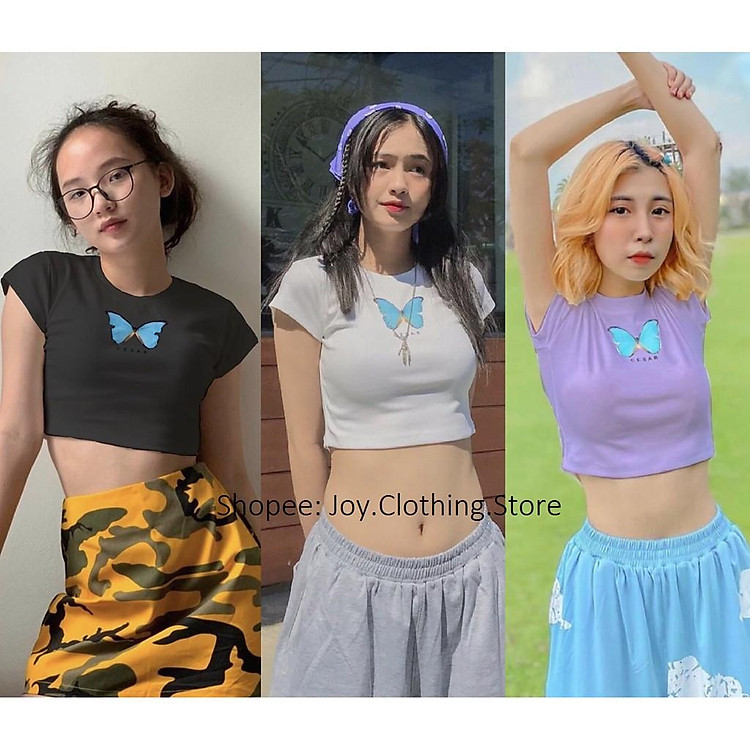 Áo croptop kiểu Basic JOY BABE form ôm thun xịn co giãn 4 chiều,hình in sắc nét,áo crop top kieu tay ngắn CRON 125 -5D