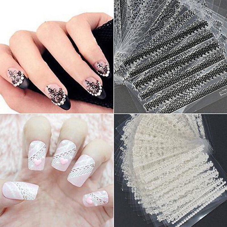 Bộ 10 tấm sticker dán móng ren Nail Art - Decal dán móng nghệ thuật