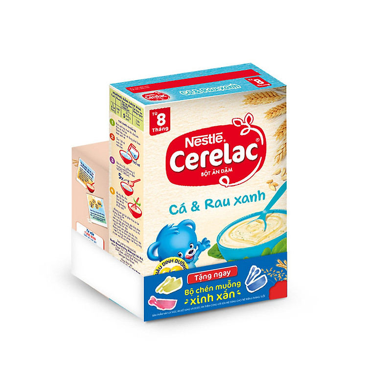 Bột Ăn Dặm Nestle Cerelac - Cá Và Rau Xanh (200g) - Tặng Kèm Bộ Chén Muỗng Ăn Dặm