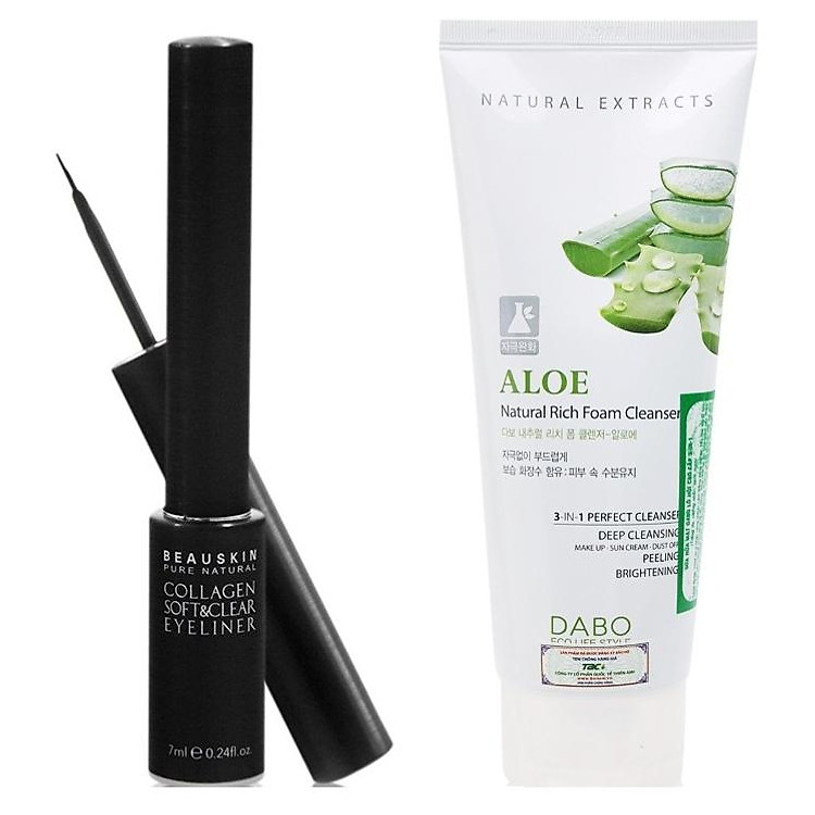 Combo 1 bút kẻ mắt nước không lem không trôi Beauskin Hàn quốc + 1 Sữa rửa mặt lô hội dabo ( 60g)