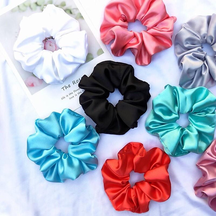 Dây buộc tóc scrunchies vải lụa bóng