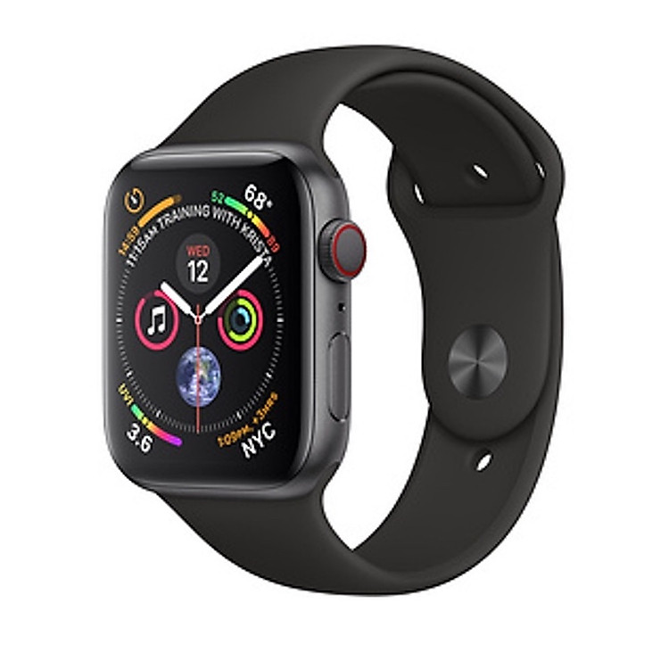 Đồng Hồ Thông Minh Apple Watch Series 4 GPS + Cellular, 44mm Aluminum Case with Black Sport Band - Hàng Nhập Khẩu
