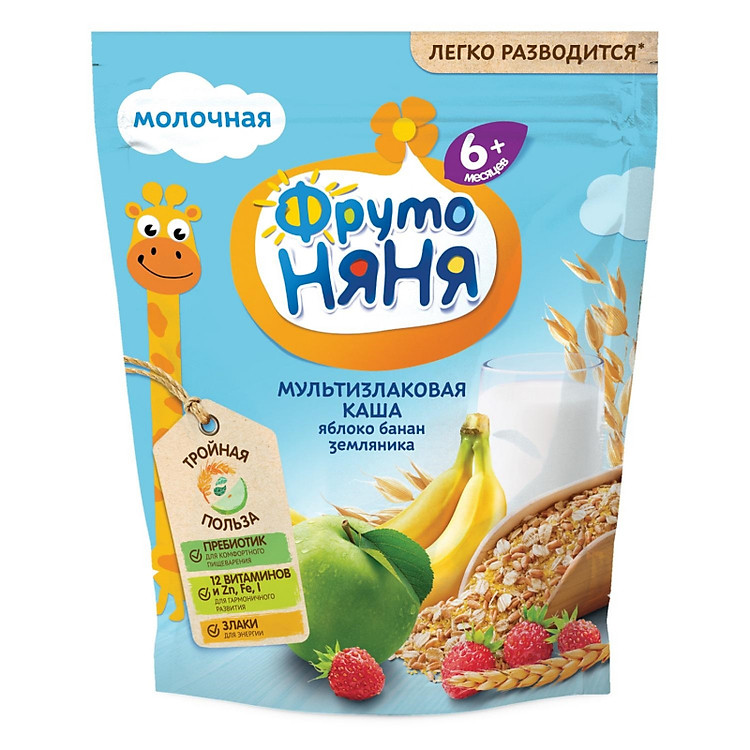 Bột ăn dặm Fruto Nga với Táo, Chuối và Dâu tây 200g (từ 6 tháng tuổi)