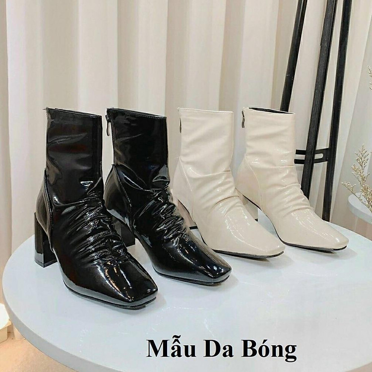 HÀNG ĐẸP Boot Da Nhăn Cao Cổ Gót Vuông Cao Chất Da Siêu Mềm_X33F01 Da Bóng và Da mờ (Fullbox)