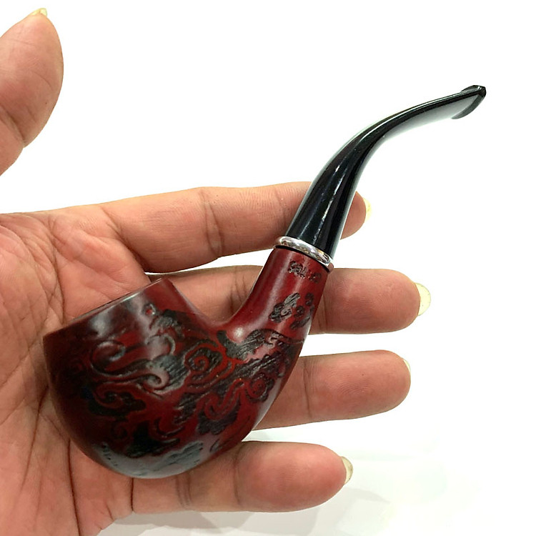 Tẩu hút thuốc gỗ khắc hoa văn cao cấp - Ảnh 2