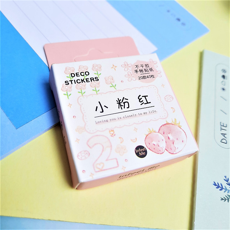 Hộp 40 Miếng Dán Sticker Trang Trí Chủ Đề Màu Hồng