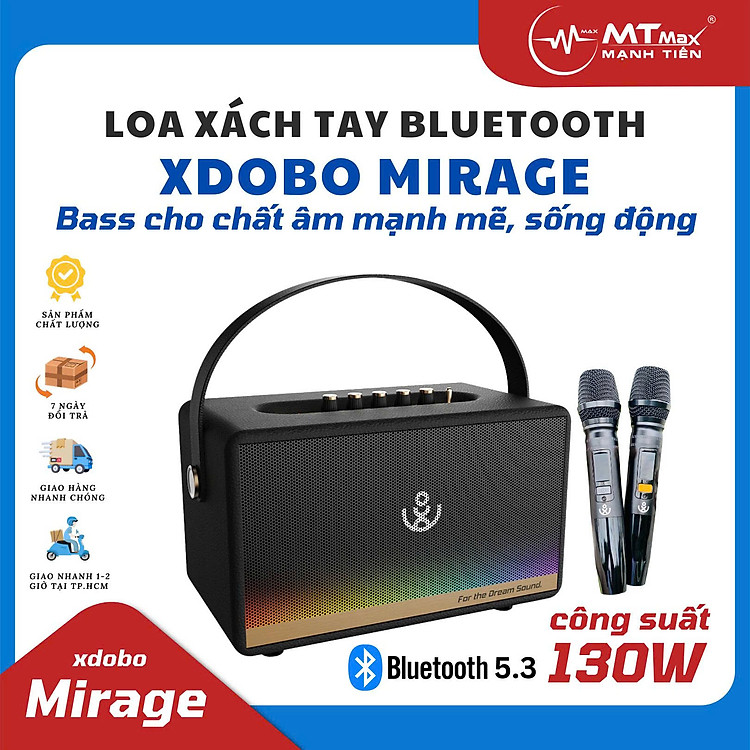 LOA nghe nhạc hay nhất mới nhất - Xdobo Mirage 130W pin cực trâu gọn nhẹ dễ dàng mang đi du lịch tặng kèm 2 mic hát cực hay hàng nhập khẩu