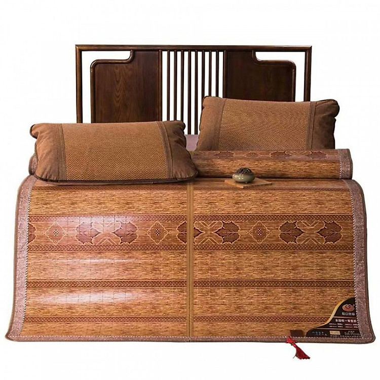 Chiếu trúc tăm lót lụa mát lạnh ( loại gấp đôi ) - Tặng kèm 1 móc khóa Houston