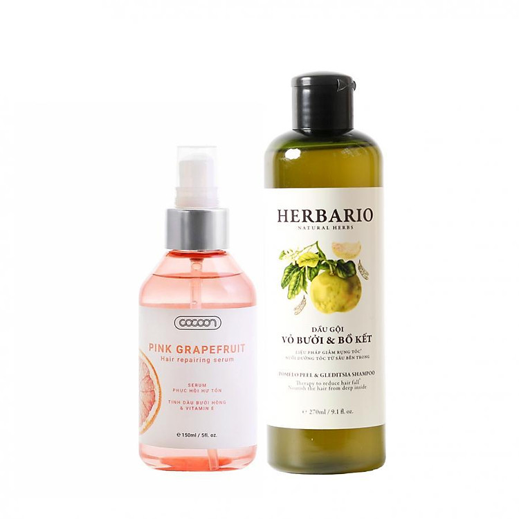 Combo Serum bưởi hồng 150ml + Dầu gội bưởi & Bồ kết Herbario 270ml