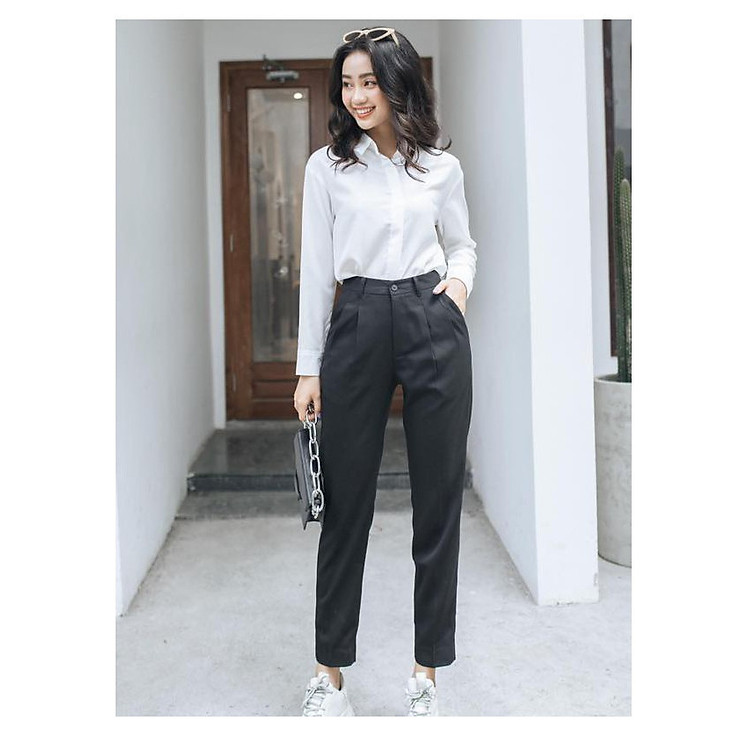 Quần tây công sở dáng baggy chât vải tuyết mưa khóa giữa