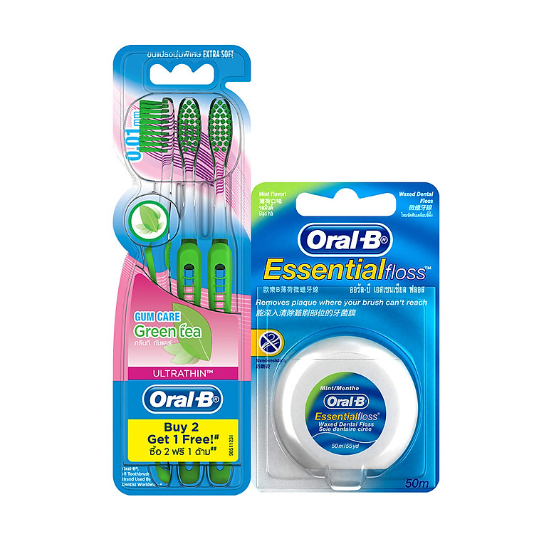 Bộ 2 sản phẩm Oral-B: "01 Chỉ nha khoa hương bạc hà 50m" + "01 Vỉ 3 Tinh chất trà xanh"