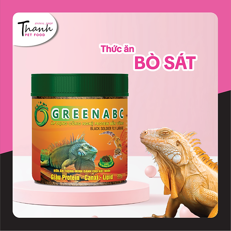 Thức ăn bò sát Rồng Nam Mỹ, Rồng Úc nhãn GREENABC - Bổ sung dinh dưỡng giúp tăng trưởng nhanh, lên màu đẹp, phòng chống MBD, teo đuôi – Hộp 200g