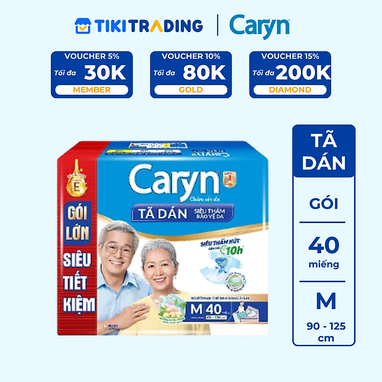 Tã Dán Siêu Thấm Caryn Gói Siêu Tiết Kiệm M40 (40 Miếng)
