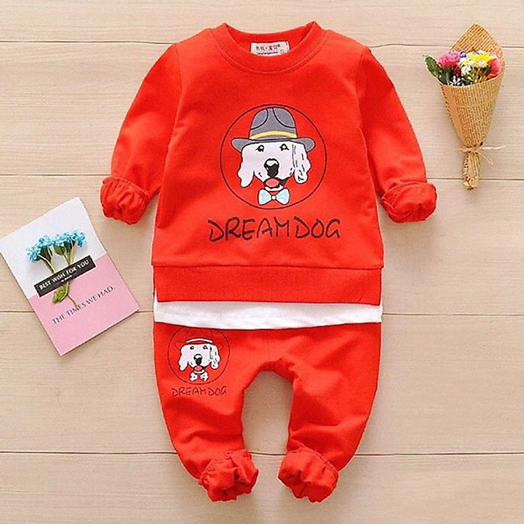 Bộ Quần Áo Mẫu Cún Đội Mũ Cho Bé - Chất Da Cá