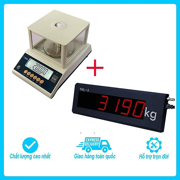 Bộ sản phẩm cân điện tử kỹ thuật 3 số lẻ Digi DS mức cân tối đa 600g, độ chia 0.001g kết nối với màn hình hiển thị phụ