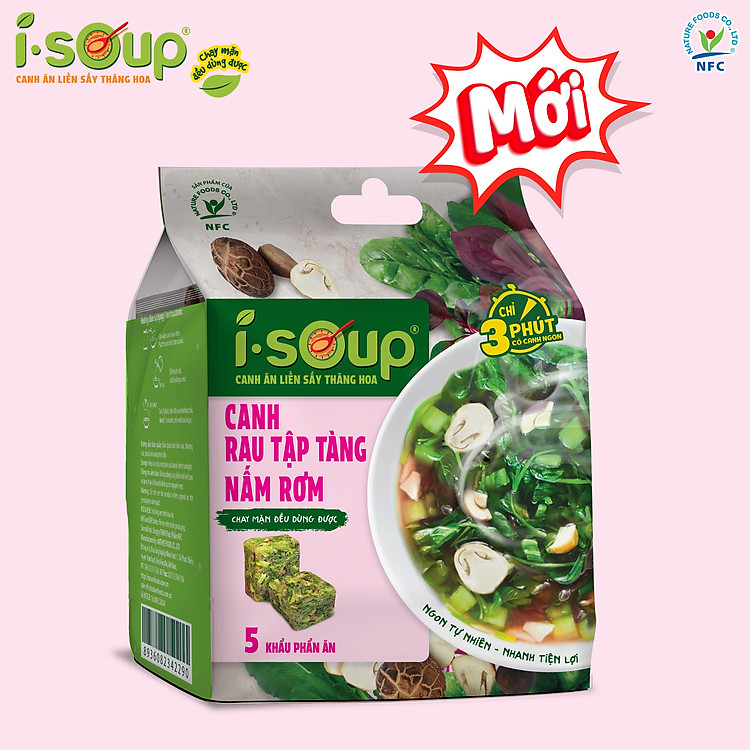 Canh Rau Tập Tàng Nấm Rơm Ăn Liền ISOUP 35g 05 Viên - Viên Canh Ăn Liền Sấy Thăng Hoa