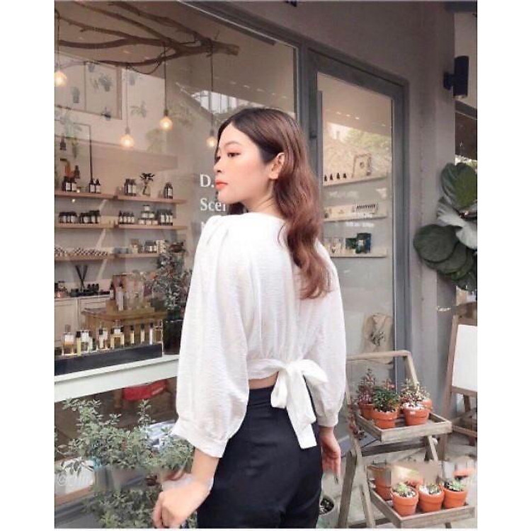 ÁO CROPTOP NGẮN - ÁO KIỂU CRT NGẮN TAY RÚT EO TRƠN VOAN KATE 163