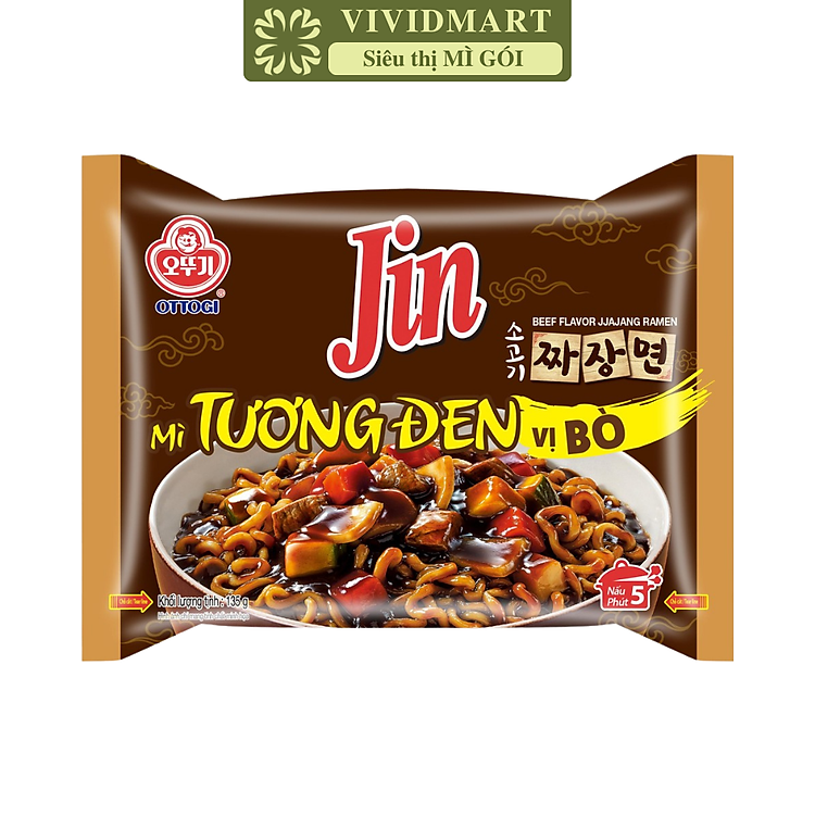 OTTOGI - Mì nấu Jin hương vị trộn Tương đen bò, Mì trộn tương đen bò Jin, Mì trộn Jin tương đen bò (135g/gói)