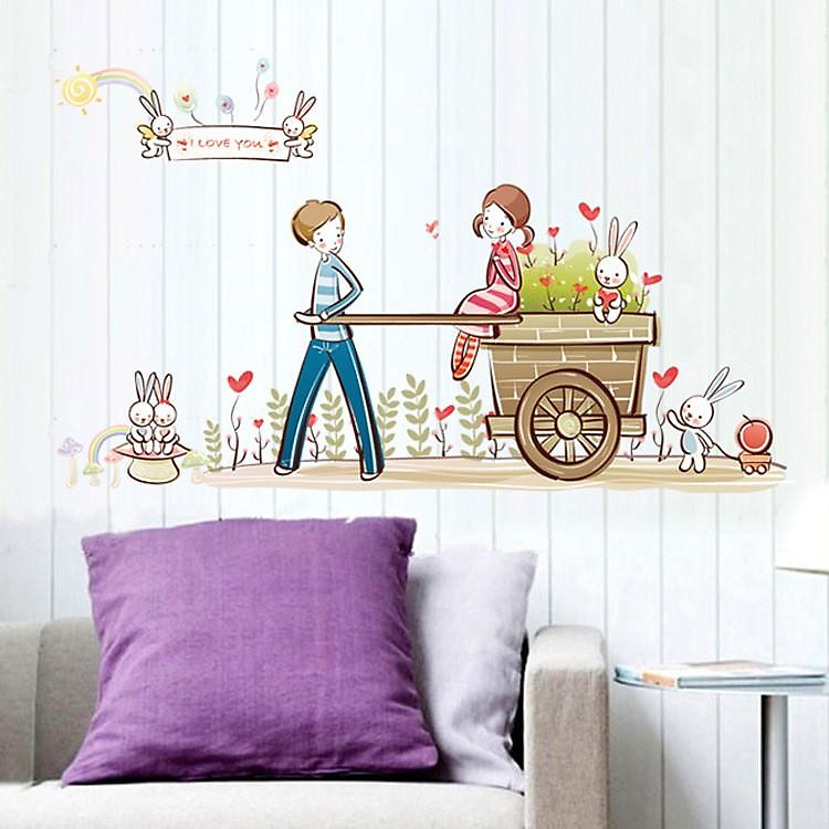 Sticker Decal Dán Tường Xe Kéo Hoa AY7094 - Ảnh 2
