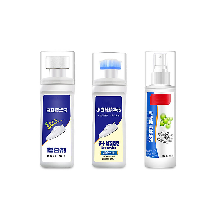Set bộ 3 chai Dung dịch vệ sinh giày , Tẩy trắng giày , Xịt khử mùi giày tặng khăn lau giày