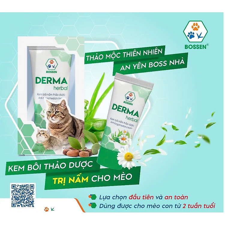 BOSSEN - (Dành cho MÈO) Derma Herbal for Cat Kem Bôi Thảo Dược cho Mèo bị Nấm Da - Tuýp 20g
