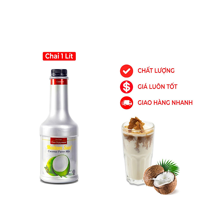 Mứt trái cây pha chế Madamsun vị Dừa (Coconut Puree Mix) chai 1L - Hàng nhập khẩu Malaysia