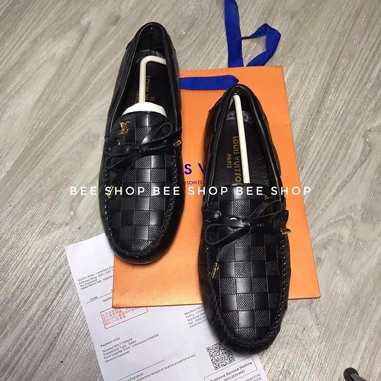 Giày lười LV da trơn nhẵn phối nơ - Giày moca nam - Giày mọi - Bee Shop