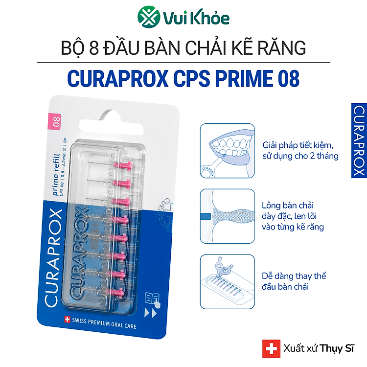 Bộ 8 đầu thay thế cho bàn chải kẽ răng Curaprox CPS 08 Prime - Hồng | Chăm sóc răng miệng chuẩn Thụy Sĩ