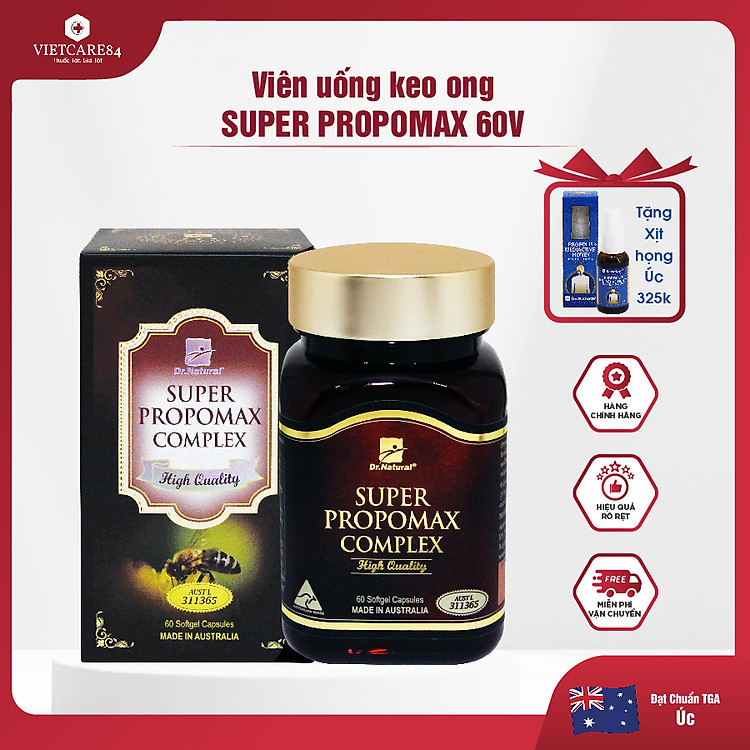 Viên Uống Keo Ong Úc Super Propomax Complex (60V) | Giúp tăng cường sức khỏe, nâng cao sức đề kháng - Nhập Nhẩu Chính Hãng