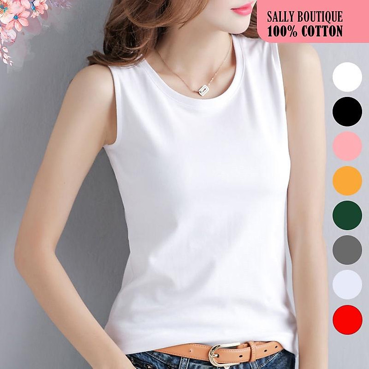Áo Thun Ba Lỗ Nữ Trơn Sát Nách Thun Cotton 4 Chiều SN102 SALLY BOUTIQUE