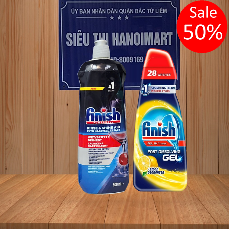 Combo Gel xà phòng rửa bát Finish Gel 1.5L+Nước làm bóng Finish 400ml Tặng 3 viên Finish