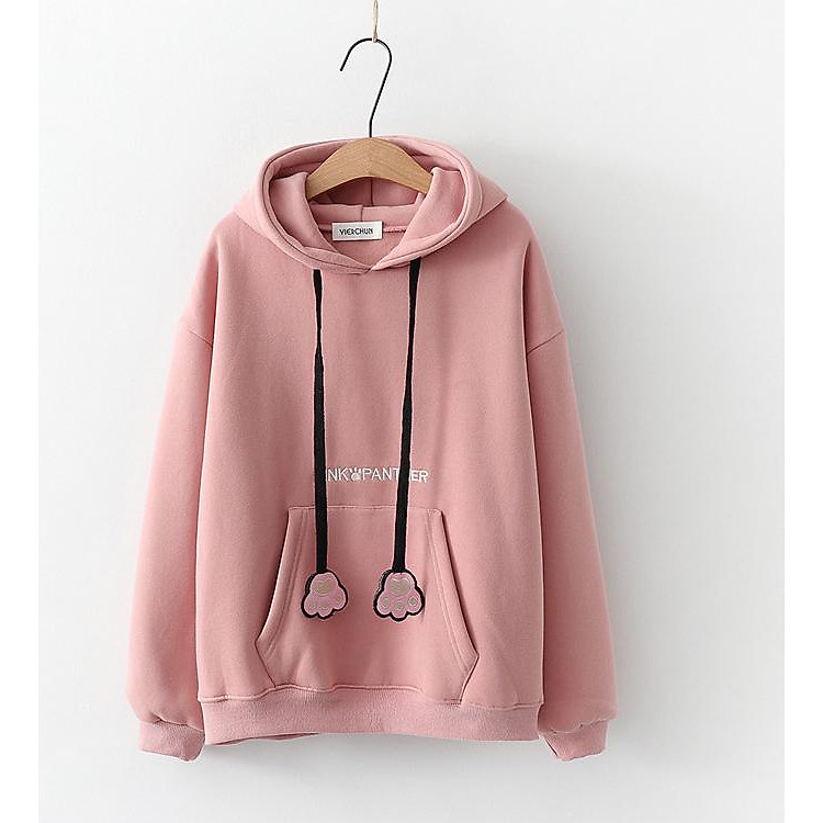 Áo Khoác Hoodie Nỉ Nữ Tay Dài Form Rộng In Báo Hồng Mũ Trùm Đầu Dễ Thương Phong Cách Hàn Quốc