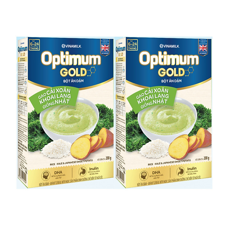 COMBO 2 HỘP BỘT ĂN DẶM OTIMUM GOLD GẠO CẢI XOĂN KHOAI LANG GIỐNG NHẬT - HỘP GIẤY 200G