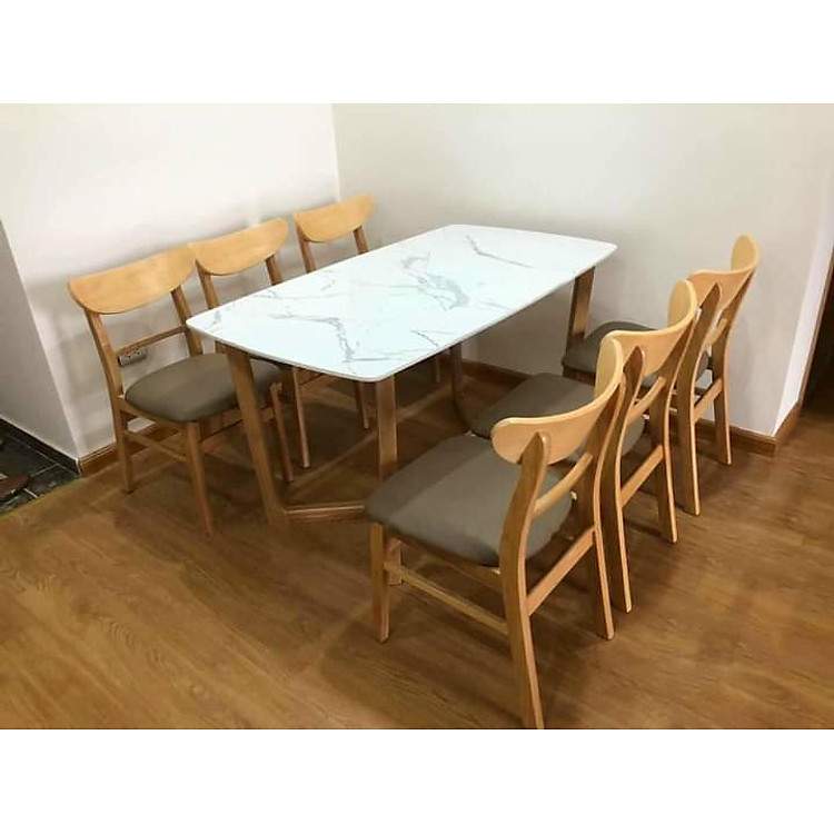 Bộ bàn ăn Juno Sofa 6 ghế Cheap3 mặt đá vân mây