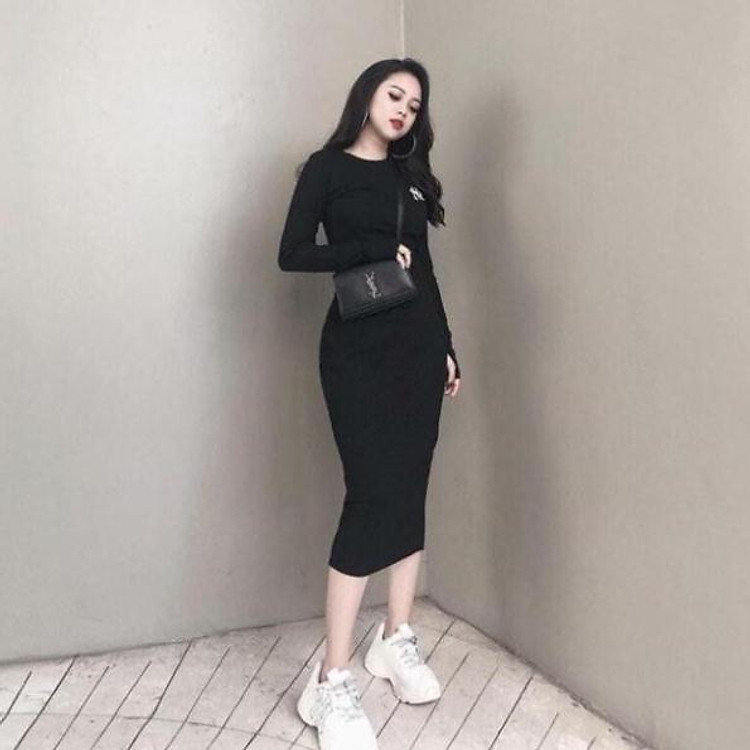 Váy body thun gân tay dài